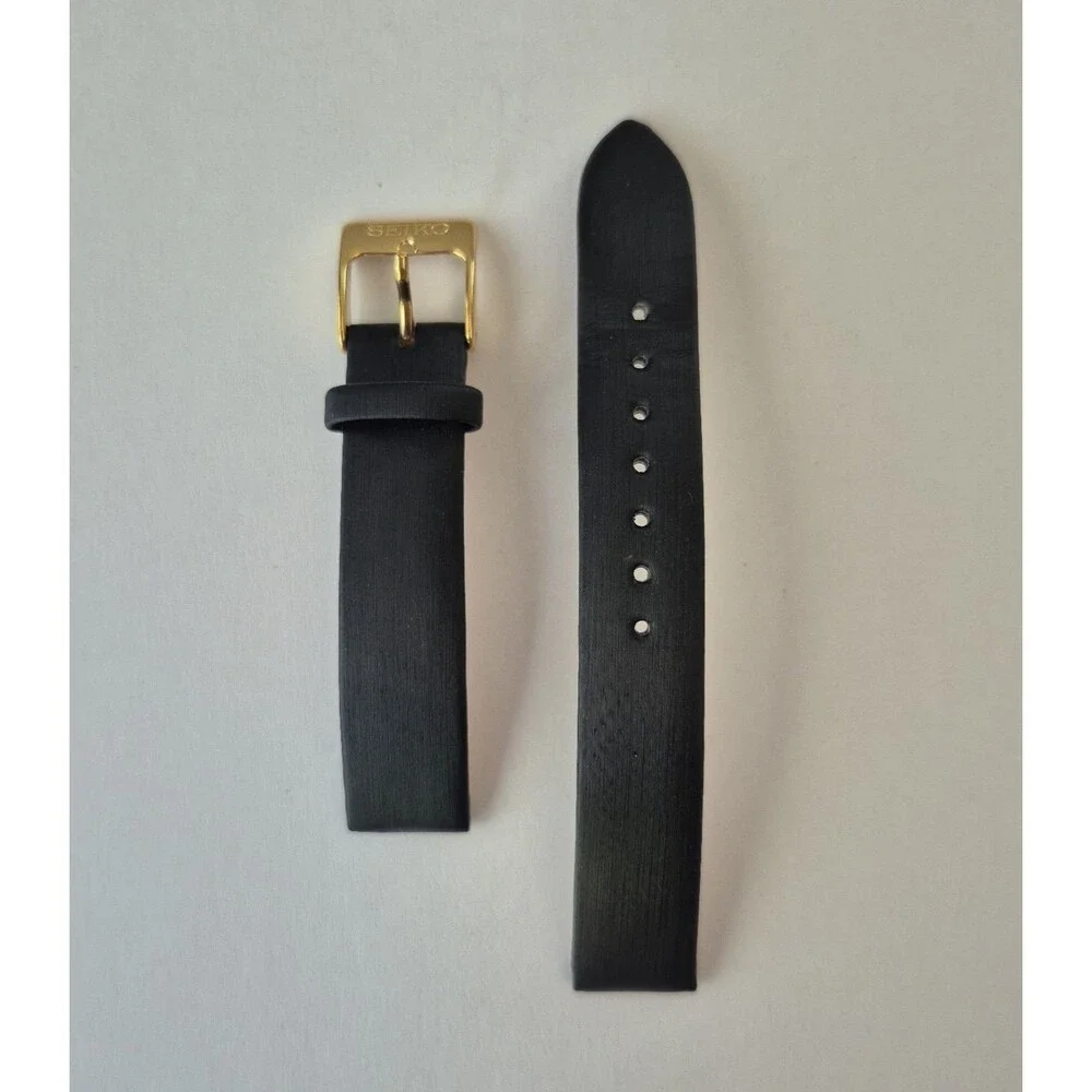 Genuine Seiko 15mm Black Leather Watch Band Strap LODL B Fits SWR079/SWR080 Tank